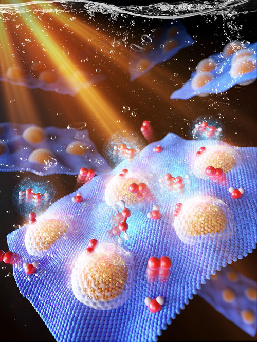 KAIST는 금속 산화물을이용한 산소로부터 물과 햇빛을 이용해 과산화수소를 생산할 수 있는 고효율 촉매를 개발했다.  KAIST 제공